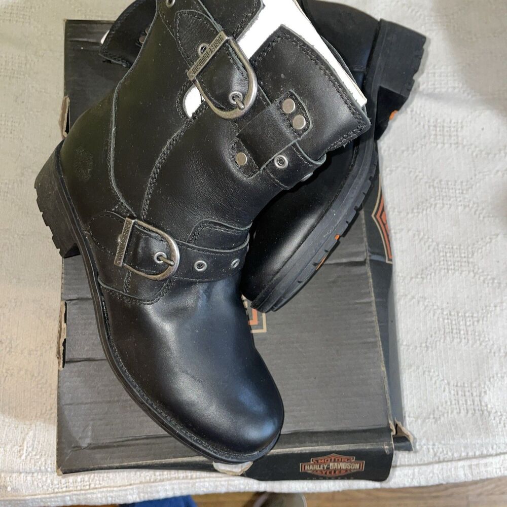 Harley-Davidson Womenโs Motorcycle Boots Size 7.5 M Black Leather Riding NWB 2